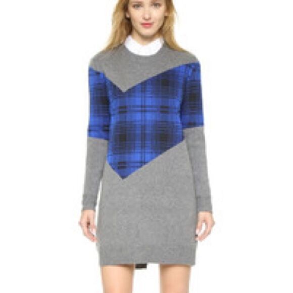 Thakoon Collective Dombo Tunic Addition Plaid Blue & Grey Sweater Dress - Small - Picture 1 of 7